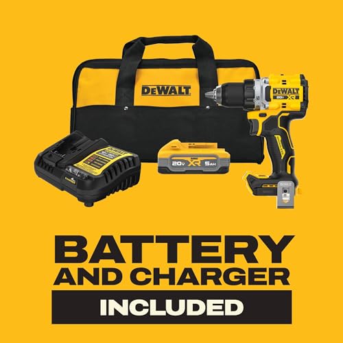 DEWALT 20V MAX XR brushless drill kit, 1/2", 5Ah battery, charger, LED light
