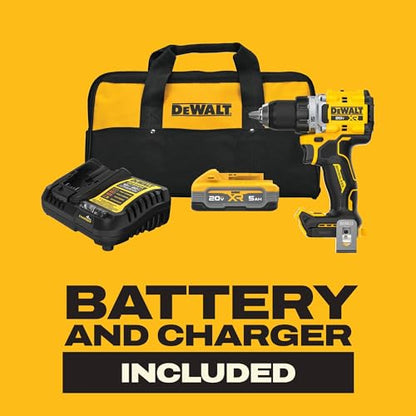 DEWALT 20V MAX XR brushless drill kit, 1/2", 5Ah battery, charger, LED light