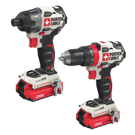 PORTER-CABLE 20V MAX drill & impact driver combo kit, 2 batteries, charger, cordless power tools
