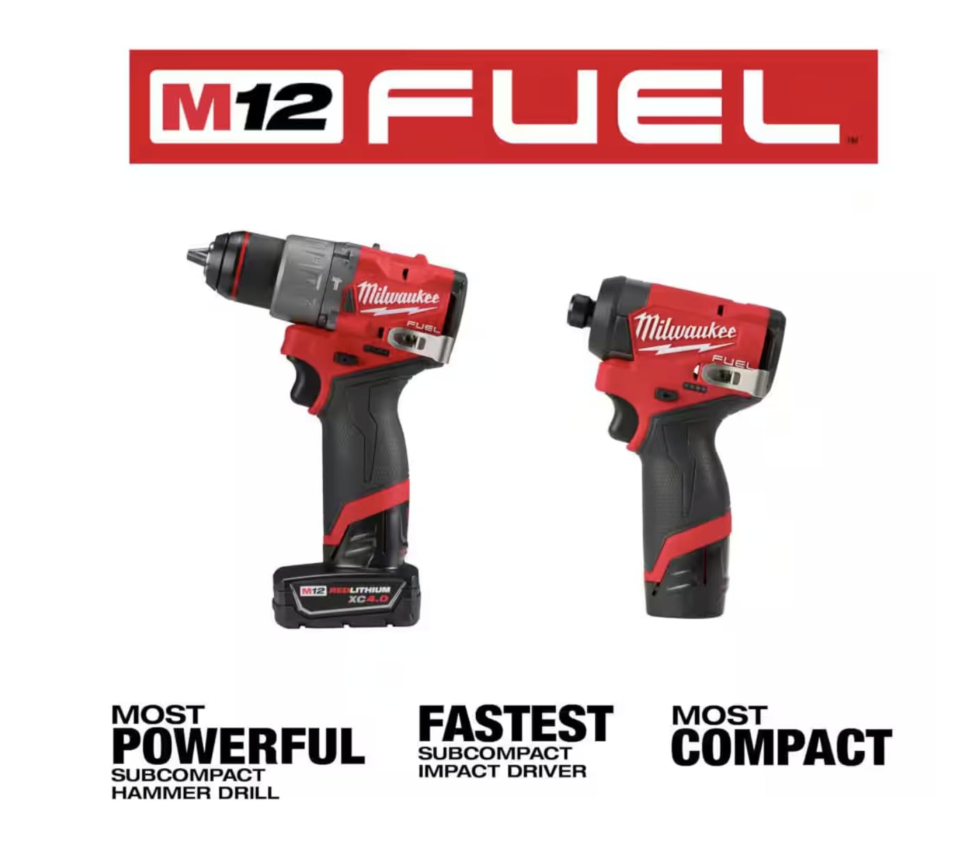 Milwaukee M12 FUEL combo kit, hammer drill & impact driver, with ratchet