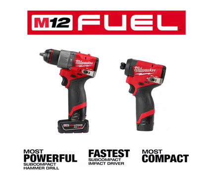 Milwaukee M12 FUEL combo kit, hammer drill & impact driver, with ratchet