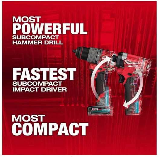 Milwaukee M12 FUEL combo kit, hammer drill & impact driver, with ratchet