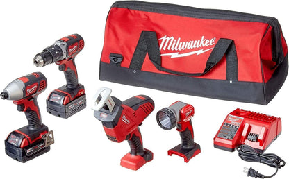 Milwaukee M18 combo kit, drill, impact, saw & light, 2 batteries, charger, case