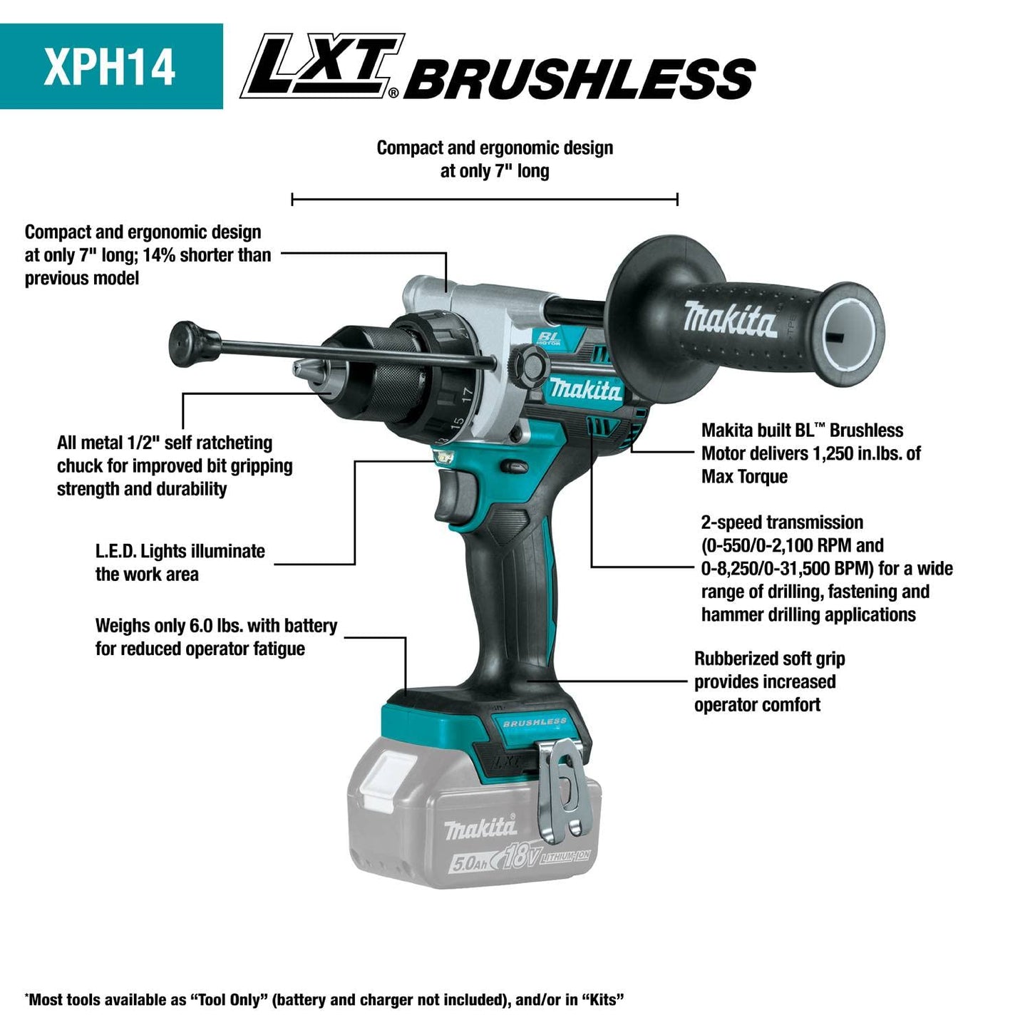 Makita XT288T 18V LXT® Lithium-Ion Brushless Cordless 2-Pc. Combo Kit (5.0Ah)