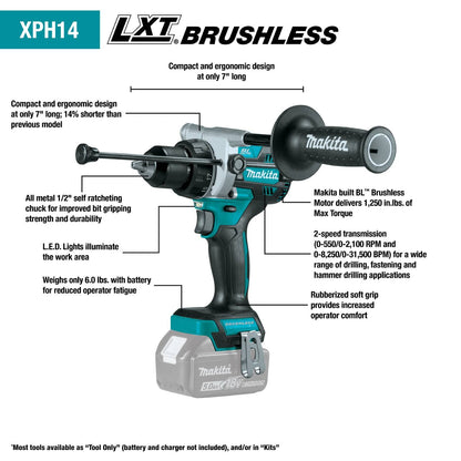 Makita XT288T 18V LXT® Lithium-Ion Brushless Cordless 2-Pc. Combo Kit (5.0Ah)