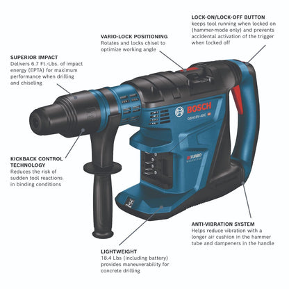 BOSCH 18V SDS-max rotary hammer, 1-5/8", PROFACTOR heavy-duty tool (bare tool)