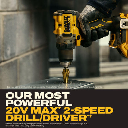 DEWALT 20V MAX XR brushless drill kit, 1/2", 5Ah battery, charger, LED light