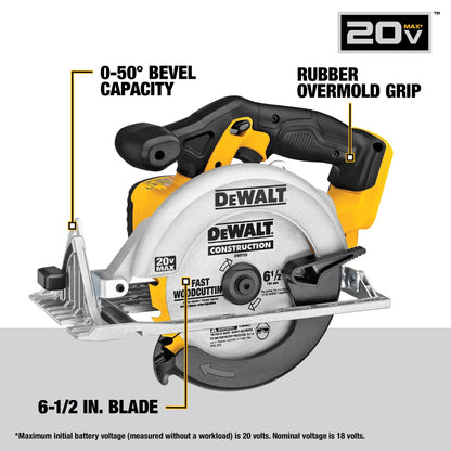 DEWALT 20V MAX drill & circular saw combo, 2 batteries, charger, contractor bag